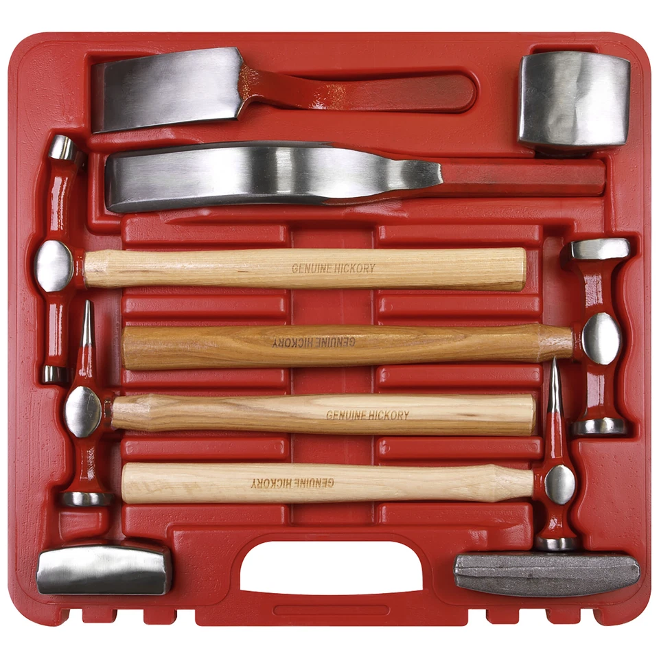 Sealey Panel Beating Set 9pc Bodywork Repair Kit in Case Hickory Hammer Dollies - Image 4 of 4