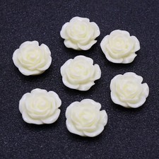 50pcs White Flatback Resin Rose Flower Cabochon 13mm Craft DIY Embellishments