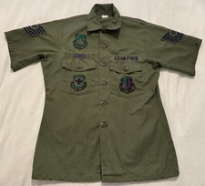 Vintage US Air Force Green OG-507 Utility Button Down Shirt Patches 15.5 x 30