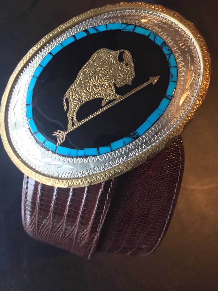 Native American turquoise and lizard vintage belt. Vintage 925 Sterling Silver Native American Turquoise and  main image 3