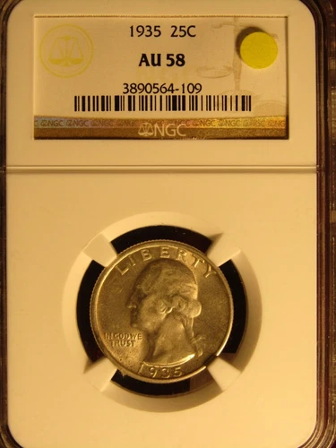 1935 U.S. SILVER WASHINGTON 25 CENTS...NGC AU-58...NICE COIN