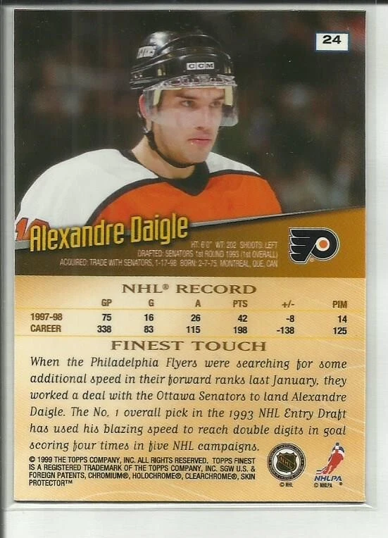 1998-99 Topps Finest #24 Alexandre Daigle Philadelphia FLyers - Image 2 of 2