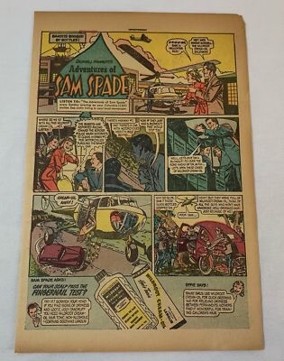 1949 Wildroot cartoon ad page ~ SAM SPADE ~ Bandits Bombed By Bottles