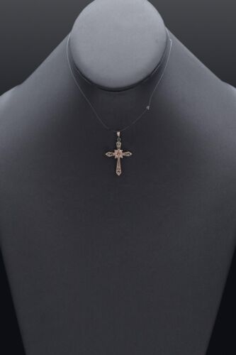 Vintage Marcasite 8K Yellow Gold Cross Pendant - Picture 5 of 5