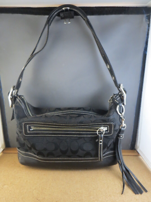 Vintage COACH Signature Black Canvas Leather Hand Bag Purse