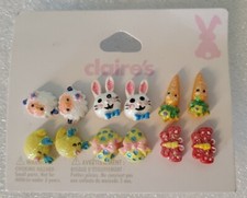 CLAIRE'S 6 Pair Pierced EASTER EARRINGS bunny CHICKS lamb BUTTERFLY eggs CARROTS