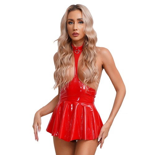 Metallic Shiny Lingerie Women Patent Leather Mini Dress Cupless Nightwear Sexy - Picture 16 of 44