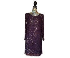 Pisarro Nights Sequin And Beaded Long Sleeve Silk Sheath/Cocktail Dress Size 8
