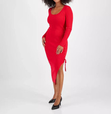Bar III Ribbed Knit Sweater Midi Dress SM 6-8 Cherry Candy Red Lace Up Slit NWT