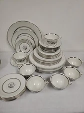 Royal Jackson Allegro China 38 PCS  Vintage Place Setting for 6 Platinum Trim