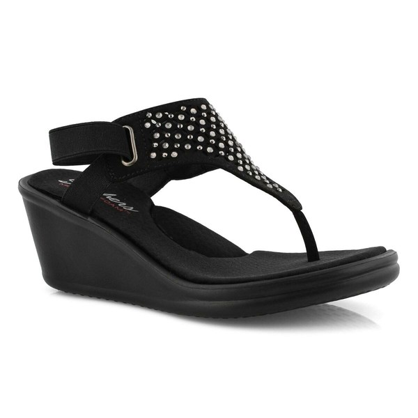 Skechers Women's Dancing Queen Toe Thong Wedge Sandals Black sz 10 for sale online | eBay
