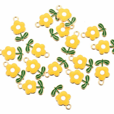 10 Atemberaubende Gelbe Gänseblümchen Blume Form Vergoldet Charms mit Emaille Detail