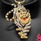 New Fashion Women White Rhinestone Animal Tiger Crystal Pendant Chain Necklace