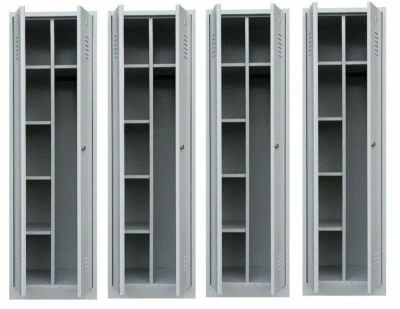 4er Set Metall montiert Spind Stahl Kleiderschrank Garderobe Wäscheschrank Grau