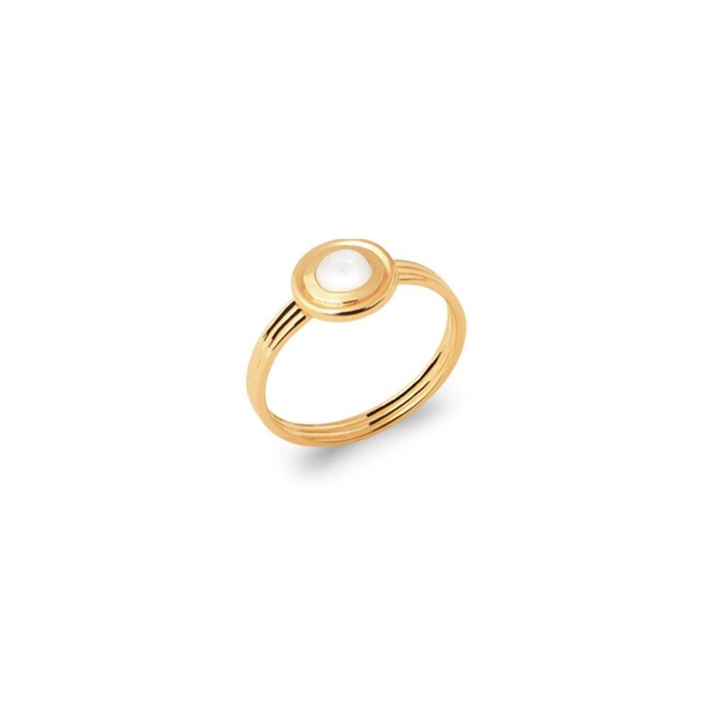 Bague pierre de lune véritable en plaqué or 750 millième avec poinçon de maître pour femme