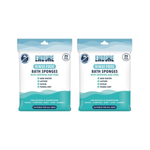 Endure Rinse Free Bath Shower Sponge Wipes – Just add Water (25 Per Pack) - Picture 7 of 7