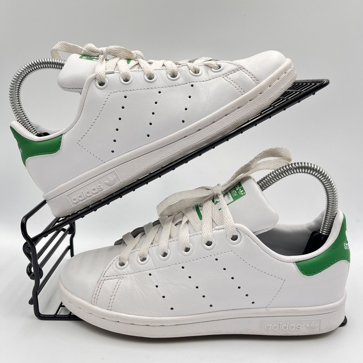 ADIDAS STAN SMITH WHITE TRAINERS SIZE UK GREEN LEATHER CASUAL M20605