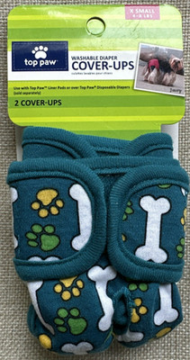 TOP PAW Dog Washable Diaper Cover-Up - Green Bone Paw Prints- SIZE XS 4-8 LBS