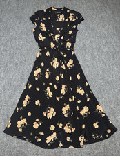 Reformation Augustine Black Floral Midi Wrap Dress SIze Medium USA Made