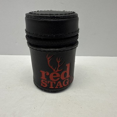 Set of 4 Red Stag Jim Beam Stainless Steel Shot Glasses with Black Carrying Case