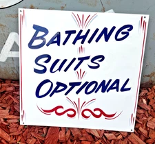 OOAK Hand Painted Lettered Old School Bathing Suits Optionl SIGN Pool Lake Decor