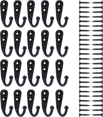 20 Pieces Wall Mounted Hook Robe Hooks Single Coat Hanger and 50 Pieces Screws (