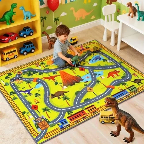 Детский ковер с дорожками Jurassic Park — тематический игровой коврик с динозаврами для игрушек - Изображение 2 из 4
