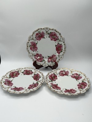 Set Of 3 Vintage Porcelain 8.5  Salad Desert Plates Pink Florals #957-21