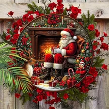 8x8in Santa Claus Wreath Sign Wooden Circular Sign, Signs For Wreaths, Door Hang