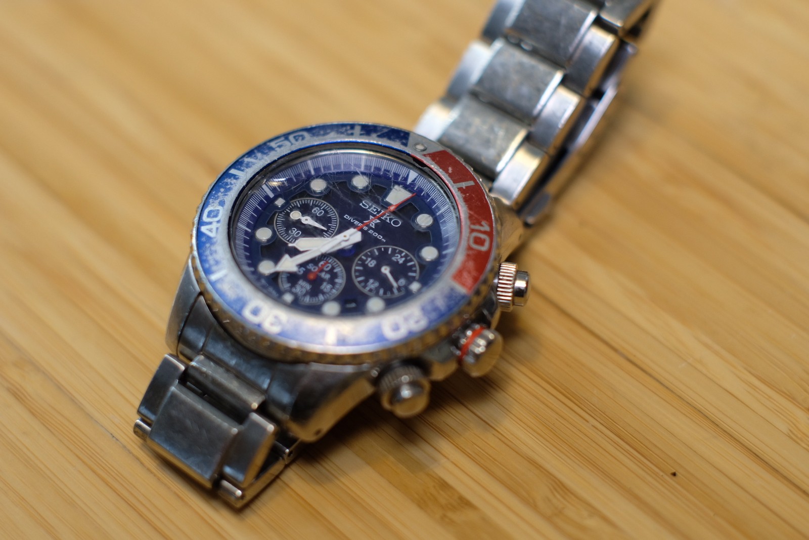 Seiko Prospex Solar Diver Chronograph SSC031 — V175 'Pepsi' Bezel, Blue 200m