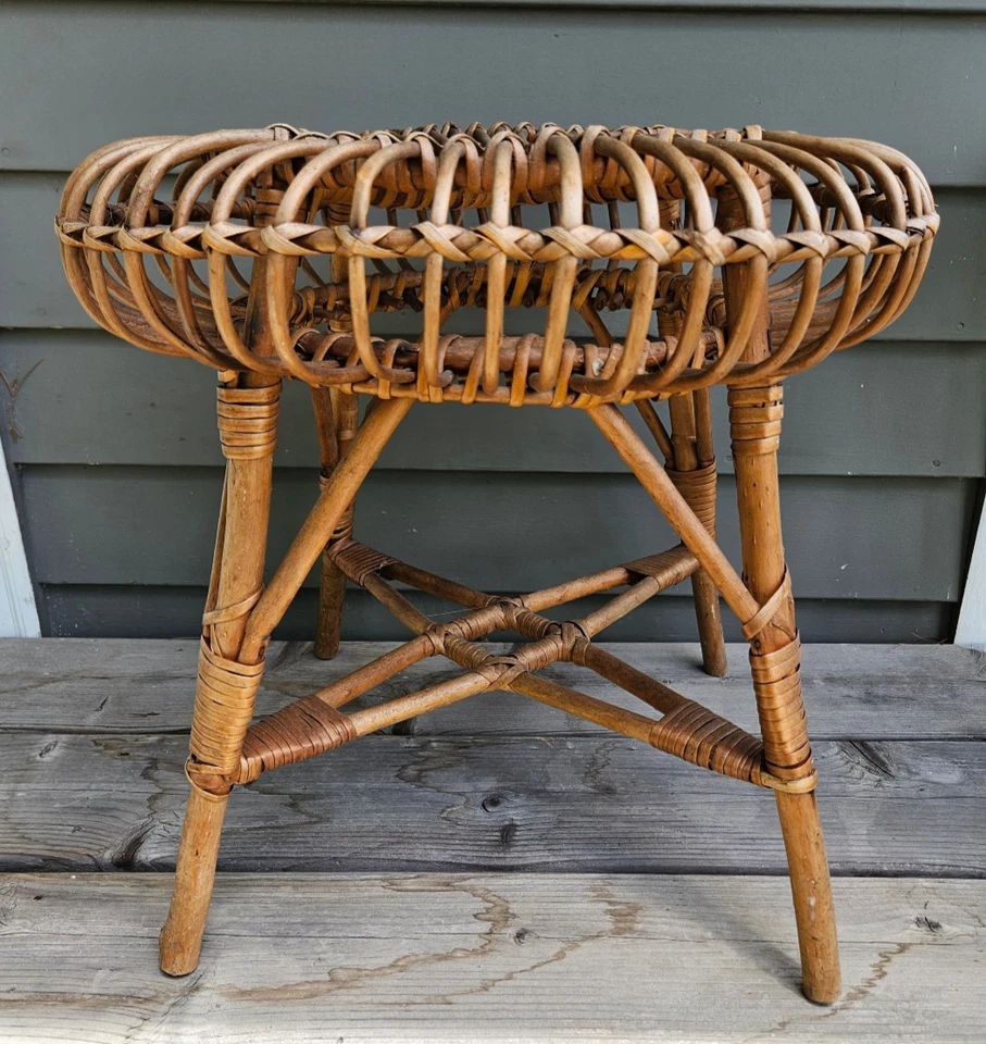 Taburete o soporte para plantas vintage Franco Albini de bambú ratán mediados de siglo moderno Foto 4 de 4
