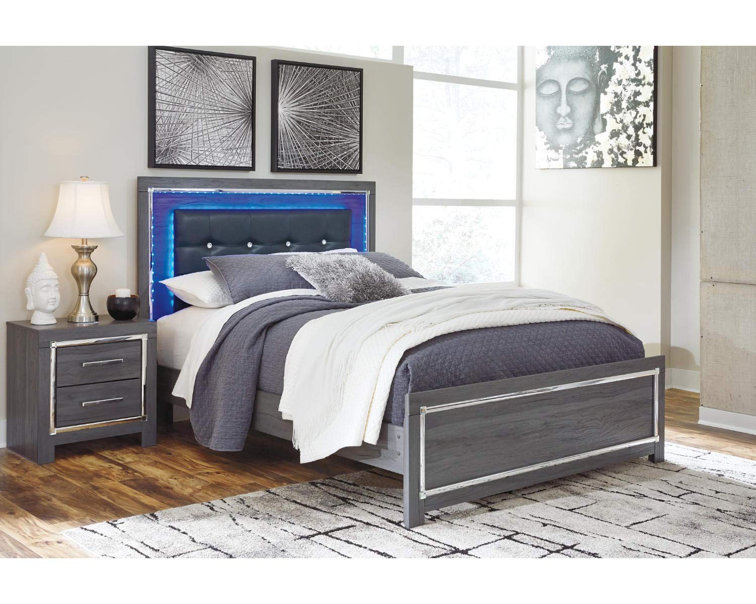 Signature Design by Ashley Lodanna Tufted Full Queen LED Panel Headboard in Gray