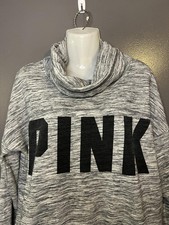 PINK Victoria's Secret Sweatshirt Womens Medium Gray Cowl Neck Logo Pullover