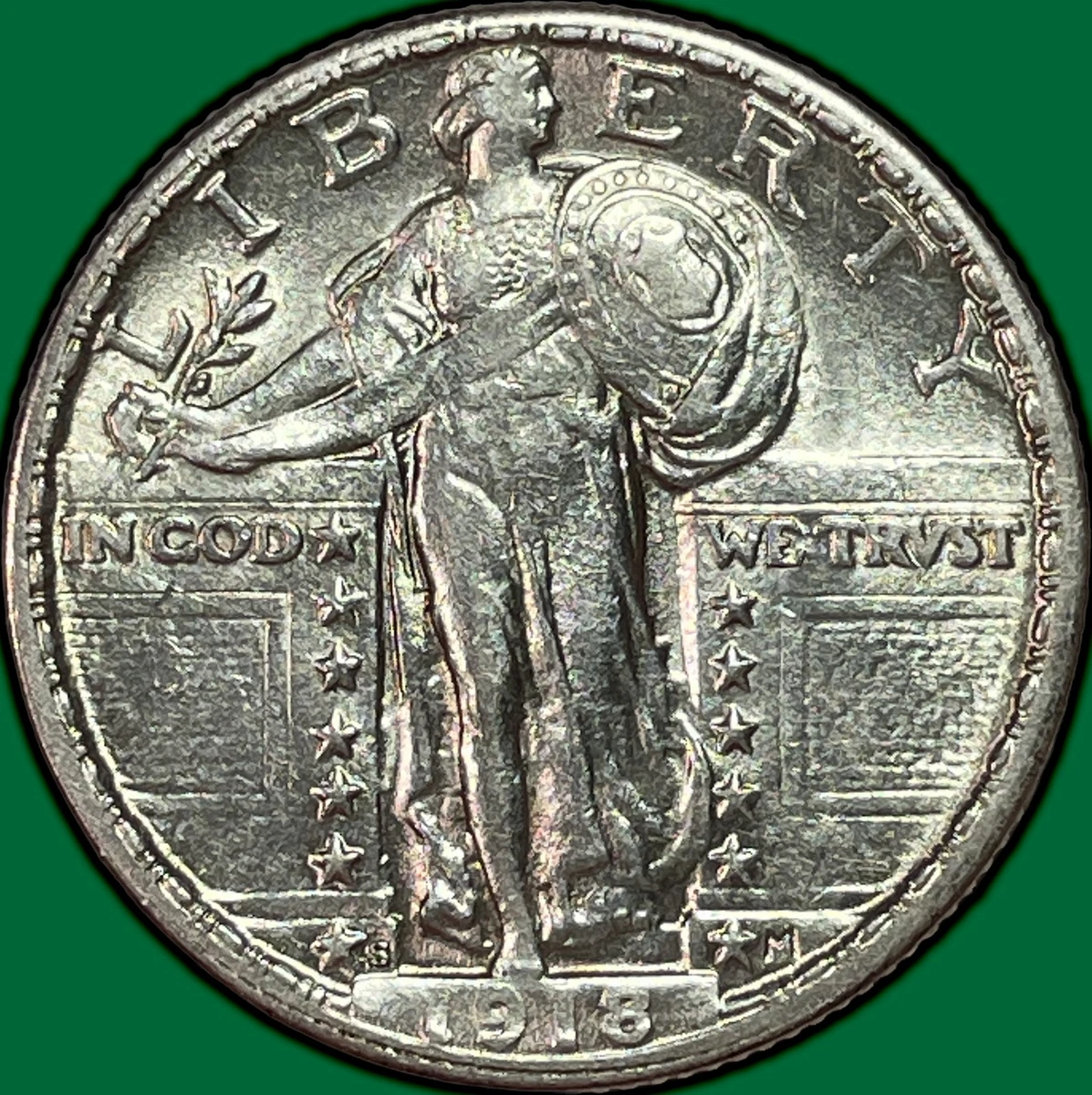 Circulated Silver 1918 Year Standing Liberty US Quarters (1916