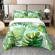 100 Nature Cotton Summer Leaves Duvet Cover,Tropical Palm Leaves Botanic Pla...
