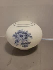 Vintage Blue Floral and White Milk Glass Globe Ceiling Light Shade Satin Glass