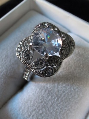Sterling 925 Sz 7 Vintage Custom Pattern Art Deco Style Austrian Silver Quartz 