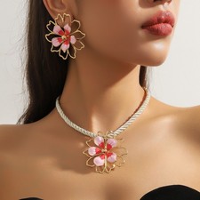 Big Bold Gold Statement Necklace Earrings Set Fashion Chunky Art Design Jewelry