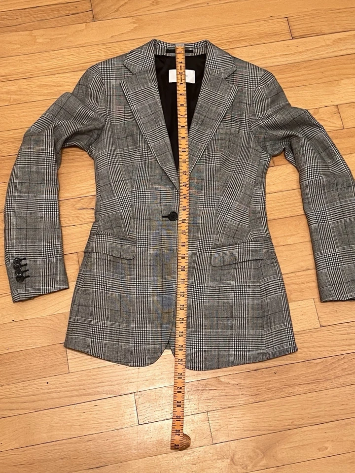 Suistudio 女式灰色和黑色千鸟格丝绸混纺西装外套 XS — 第 4/4 张图片