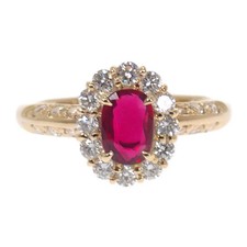 Designer Jewelry Heated Ring 18K Yellow Gold Ruby Diamond US 7 Women's TGIS