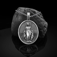 Silver  Vintage Miraculous Medal Virgin Mary Pendant Necklace Catholic Jewellery
