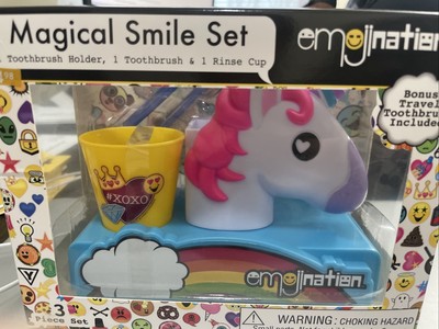 UNICORN 3-Pc Magical Smile Set Emojination Kids Toothbrush, Holder, & Rinse Cup
