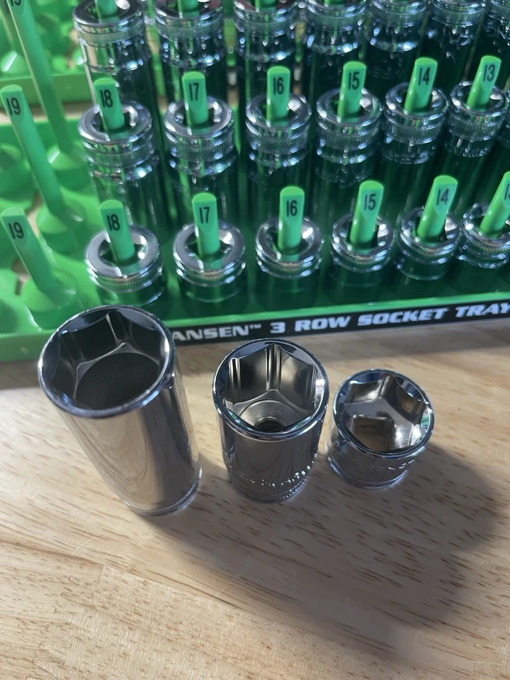 GearWrench 3/8” Metric & SAE Shallow Mid Deep 6 pt Sockets w/ Hansen Trays - Image 2 of 4