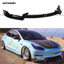 For Tesla Model 3 17-2023 V Style GLOSSY BLACK Front Bumper Lip Splitter Spoiler