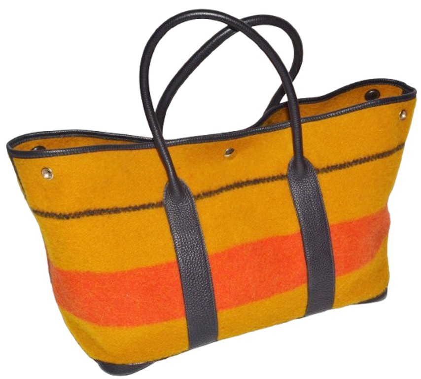 HERMES ROCOBAR GARDEN PARTY TOTE MM TRI COLOUR AUTUMUNAL ALINE WOOL VINTAGE RARE
