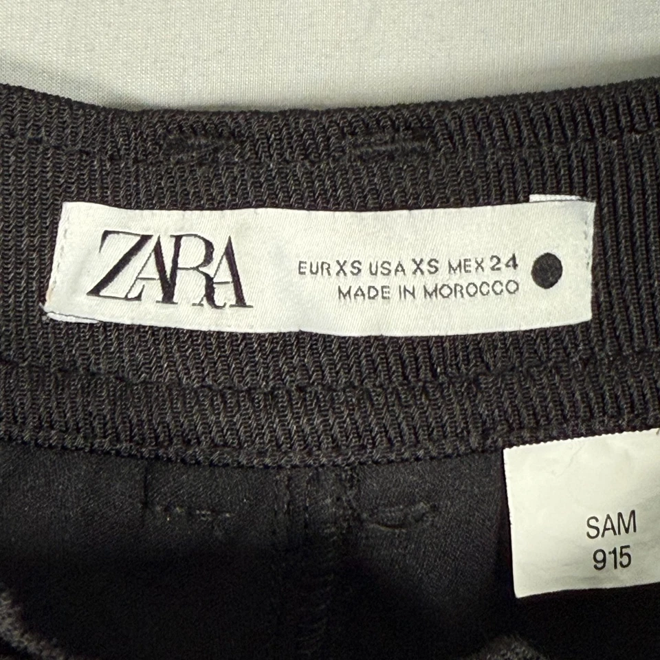 Pantalones informales ZARA para mujer cintura alta pierna ancha XS negros textura acanalada 26x27" Sam Foto 3 de 4
