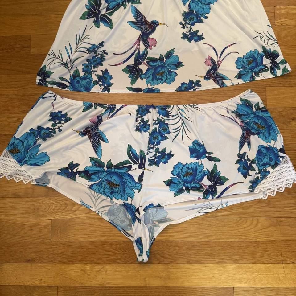 Lane Bryant Cacique White Blue Floral Bird Lace Cami Sleep Set 5x 30/32 - Image 3 of 4