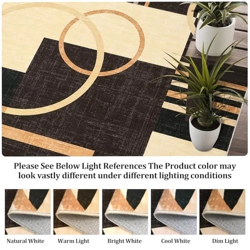 Alfombra Lavable 5x7 Círculos Abstractos Alfombra Antideslizante Alfombra Contemporánea Foto 4 de 4