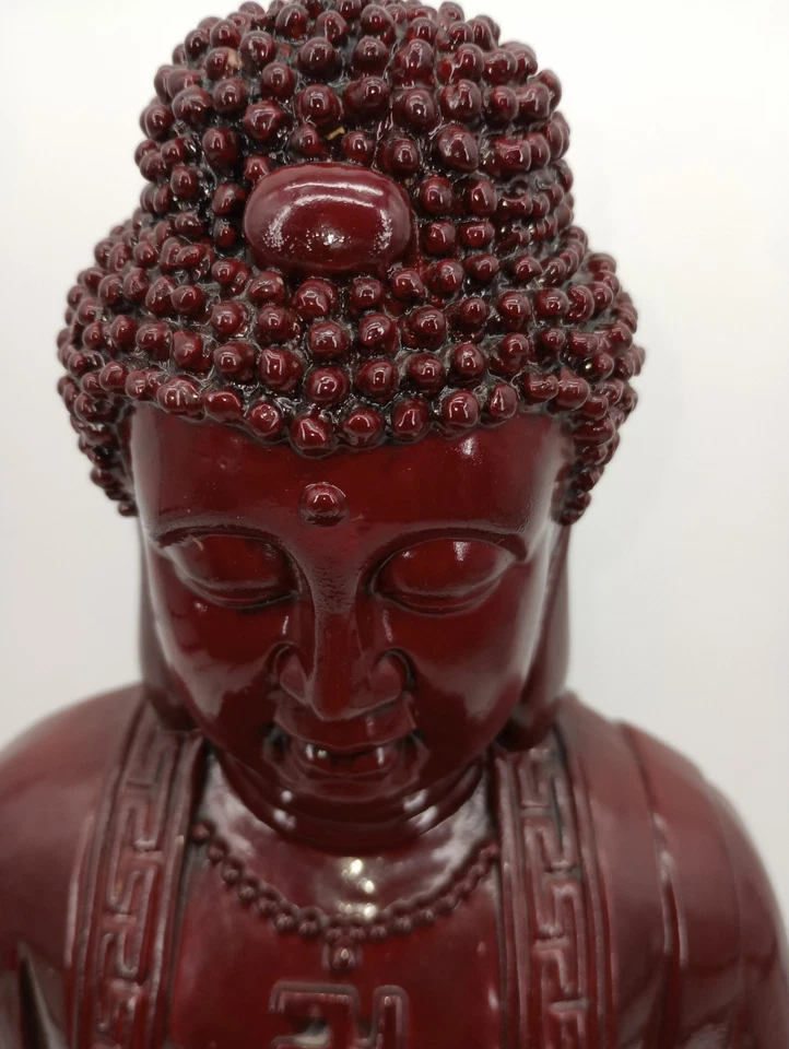 Vtg XL 18.5”Tall Red Resin Tibetan Buddha Of Wisdom Statue Sitting Read Look - Image 3 of 4