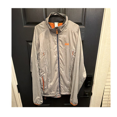 Helly Hansen Men's XXL Gray Orange Windbreaker Jacket Lightweight Full Zip Logo